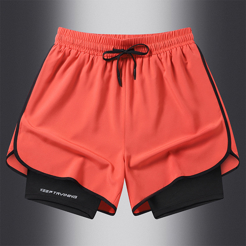 Men's Marathon Track And Field Lining Fake Two Pieces Training Quick-drying Shorts