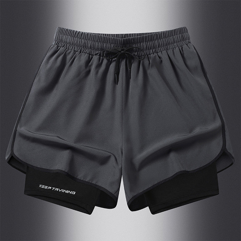 Men's Marathon Track And Field Lining Fake Two Pieces Training Quick-drying Shorts