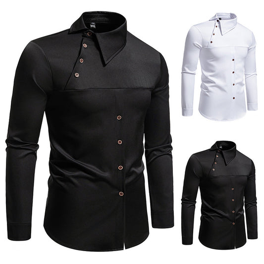 Men's Lapel Oblique Placket Asymmetric Long-sleeved Shirt